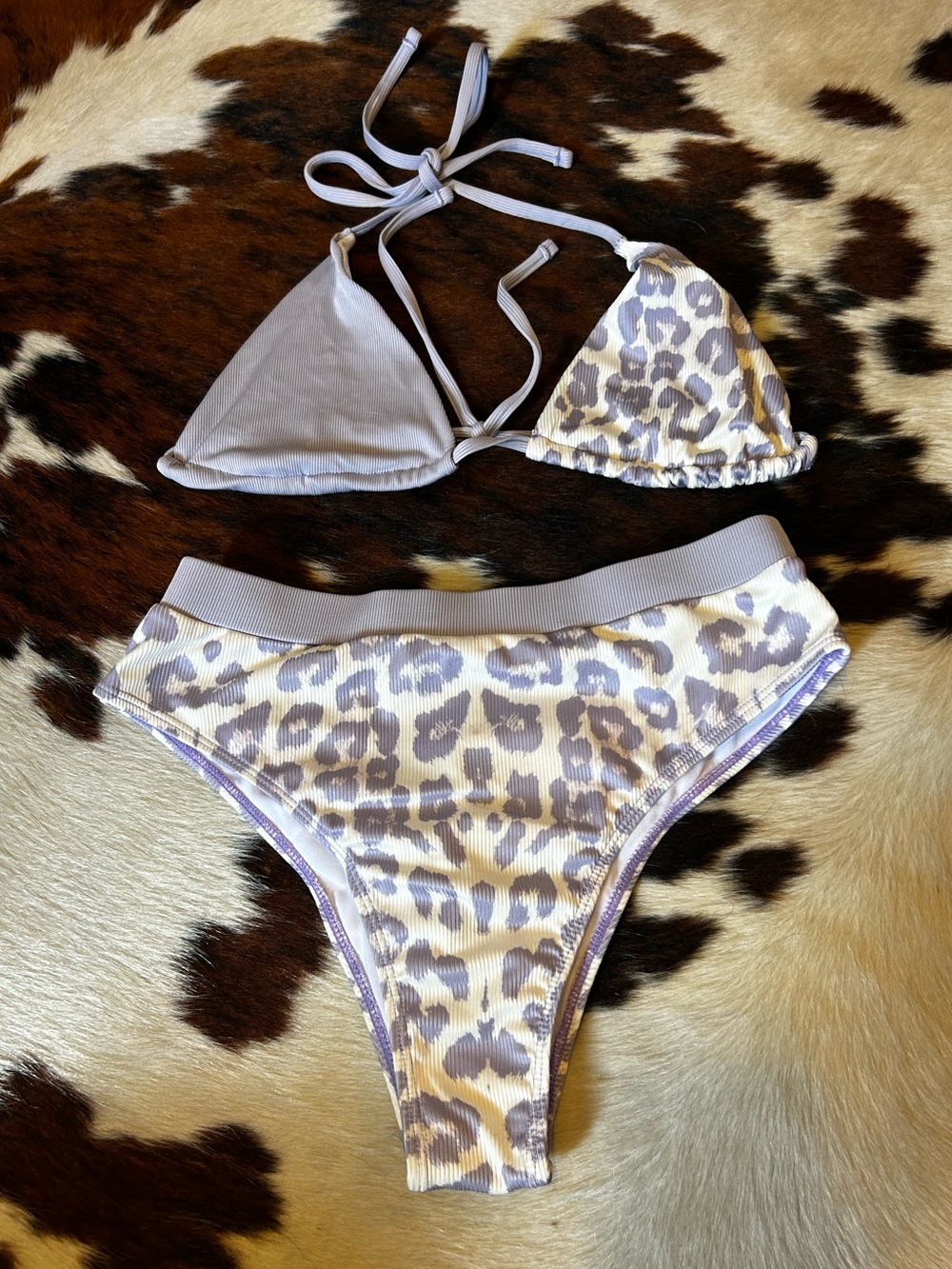 Women's Lavender Leopard Print Bikini Set - Triangle Top & High-Cut Bottom